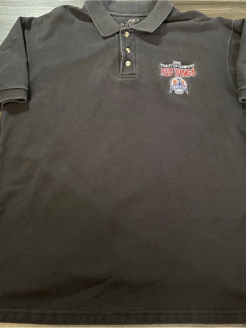 Active Black Detroit Red Wings 2002 Stanley Cup Champions Polo Shirt size L